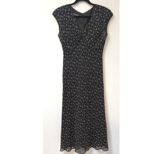 JONES WEAR Black Floral Cap Sleeve V Neck Maxi‎ Dress Size 10